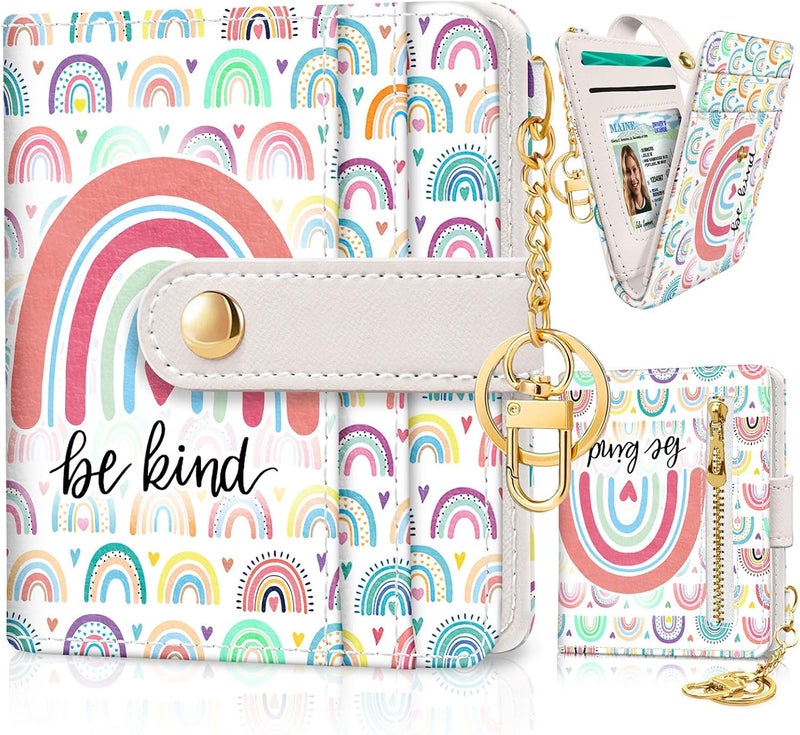 Jogjam Rainbow Be Kind Rfid Women Wallet, Small Slim Thin Credit Card Wallet, PU Leather Bifold Cash Zipper Coin Pocket ID Window for Female Ladies Teen Girls Girly - Image 1